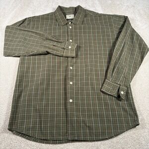 Adirondack Mens Long Sleeve‎ Button Up Shirt Large Green Checkered Cotton